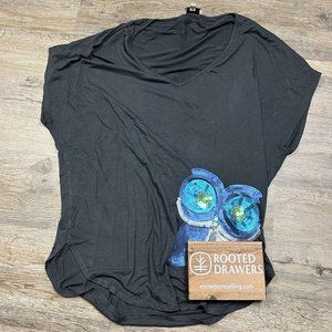 Juicy Couture Los Angeles T-Shirt Y2K Black Short Sleeve Owl Pullover V Neck S